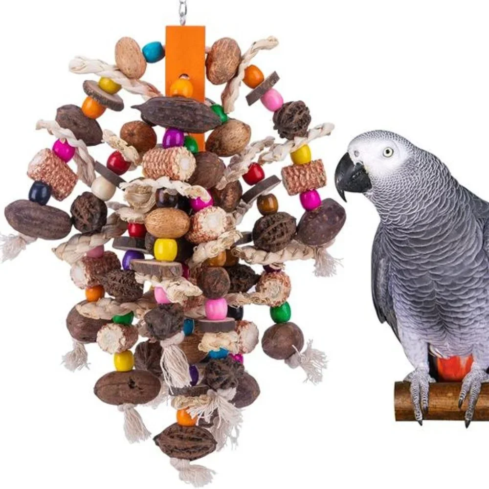 Large Parrot Bird Chewing Toys-Natural Nuts Corn Parrot Tearing Toy-Wooden